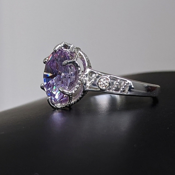 Lavender Amethyst CZ Statement Sterling Silver Overlay Y2K Cocktail Ring Size 6 - Picture 4 of 5